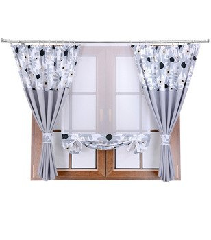 Komplet zasłon z panelem szary duo kwiaty J1 Rubi IX