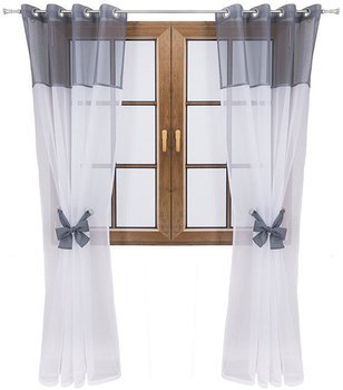 Firana dwukolorowa z woalu wiązana Lethien biało-szara