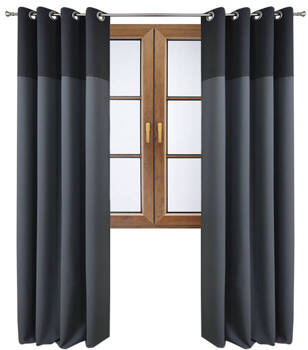 Stylowa zasłona duo ciemno szara z pasem na górze grafitowym Massa