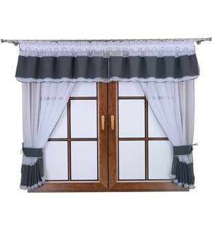 Komplet 2 firany z podwiązką i lambrekinem Lamia ciemno szary