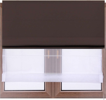 Roleta rzymska DUO z aksamitnego weluru gorzka czekolada i białego woalu łańcuszek