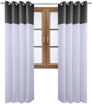 Stylowa zasłona duo biała z pasem na górze ciemno szarym Massa