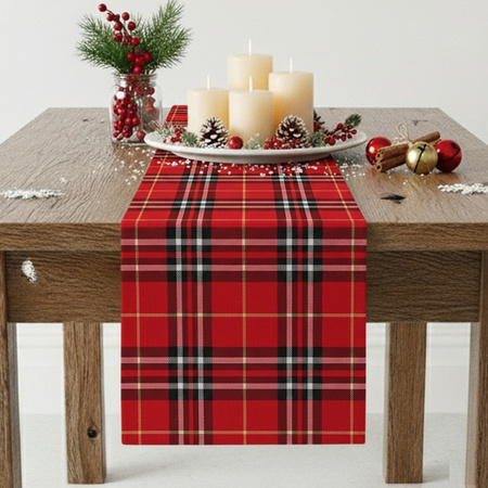 Bieżnik świąteczny w kratkę czerwono bordowy dekoracja na stół ławę boże narodzenie