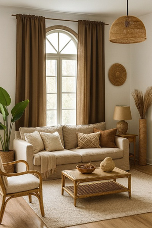 Stylowe zasłony z naturalnego lnu elegancka lniana zasłona len chłodny ciemny beż 6