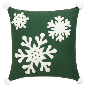 Poszewka świąteczna butelkowa zieleń z wypukłymi śnieżynkami i pomponami