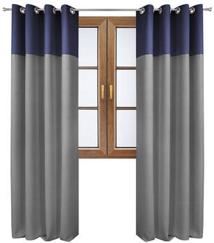 Stylowa zasłona duo jasno szara z pasem na górze granatowym Massa