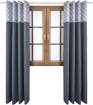 Zasłona ciemno szara matowa  duo groszki Rubi 2 wzór E1 kropki