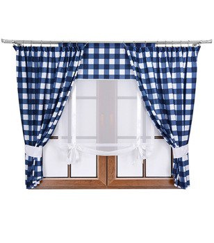 Komplet 2 zasłony granatowa kratka M2 panel z kokardkami Rubi IV