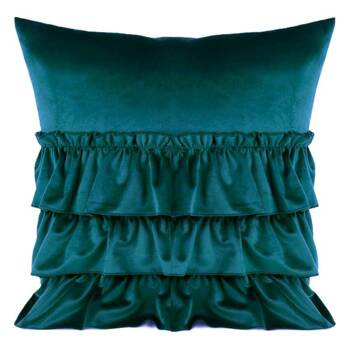 Romantyczna poszewka welurowa aksamitna z trzema falbanami turkusowa