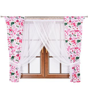 Komplet zasłon w kotki i firana z pluszowymi pomponami Lilo 8