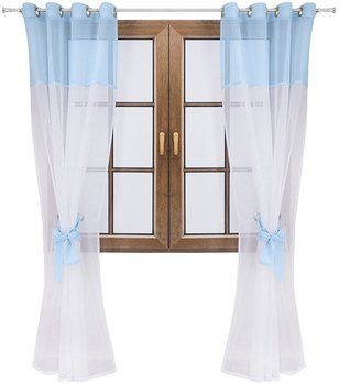 Firana dwukolorowa z woalu wiązana Lethien biało-błękitna