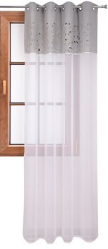 Firana z woalu z pasem w ażurowe kwiaty Lutka szara