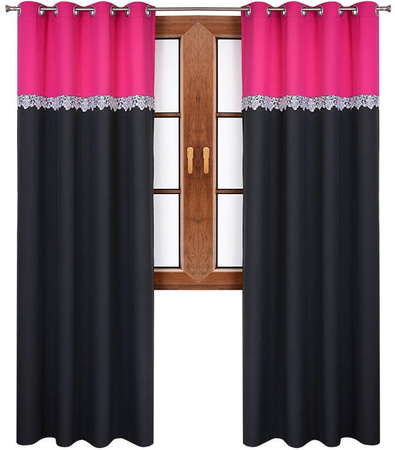 Zasłona duo z gipiurą Ligia ciemno różowa czarna wzór 3