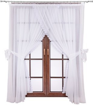 Firana biała z woalu gładkiego ozdobiona gipiurą Ofelia