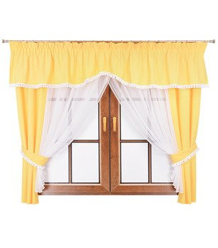 Komplet zasłon i firana z lambrekinem ozdobiony pomponami Lilo X wzór 4