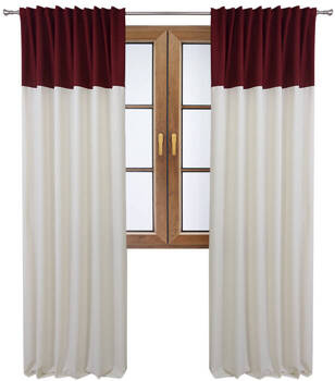 Stylowa zasłona duo ecru z pasem na górze bordowym Massa