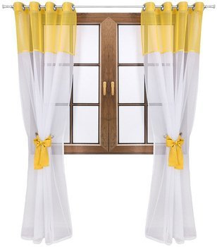 Firana dwukolorowa z woalu wiązana Lethien biało-żółta
