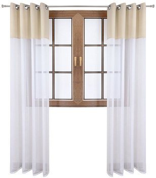 Firana duo z woalu i tkanina matowa beżowa Inez II