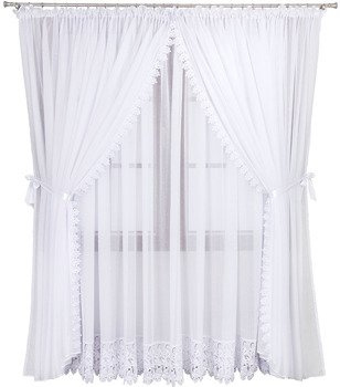 Elegancka podwójna firana z woalu deszczyk z ozdobną gipiurą Mirella