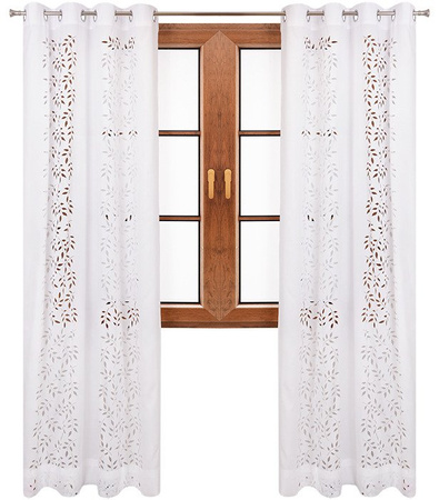 Zasłona biała w ażurowe wycinane laserowo wzory listki