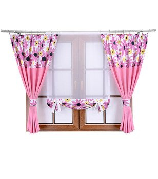 Komplet zasłon z panelem różowy duo kwiaty J3 Rubi IX
