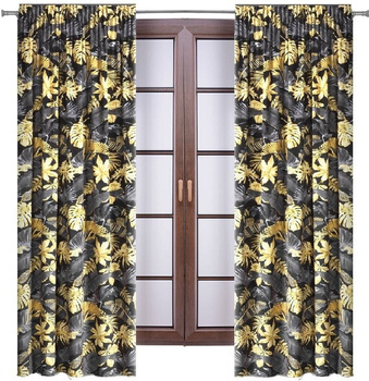 Zasłona w wzory Rubi monstera złota czarna wzór W1