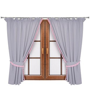 Komplet zasłon jasno szarych z pomponami Lilo 16 wzór 6