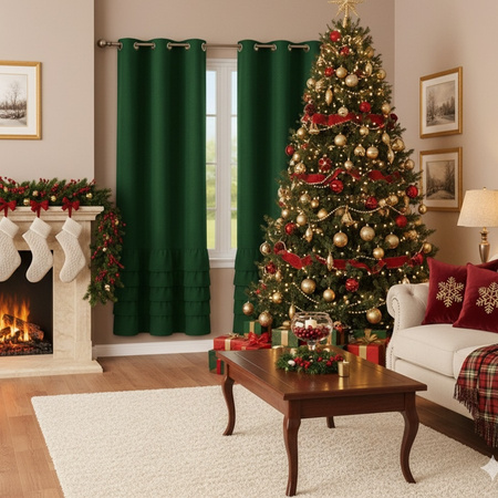 Elegancka zasłona gładka matowa z falbanami Carmen butelkowa zieleń