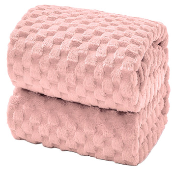 Gruby koc wytłaczany wzór efekt 3D narzuta pled na łóżko kanapę miękki pudrowy róż