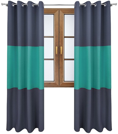 Zasłona gładka matowa trio Sally ciemno szara z turkusowym