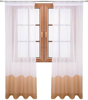 Śliczna klasyczna firana z białego woalu duo pas beżowy Lola