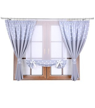 Komplet zasłon z panelem szary duo groszki szare E1 Rubi IX kropki