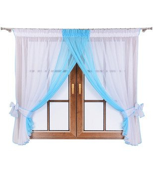 Urocza firana dwukolorowa z woalu Yumi  biało-błękitny