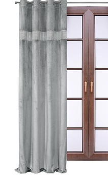 Elegancka zasłona welurowa welwet jasno szara z cyrkonią srebrną Sale S18