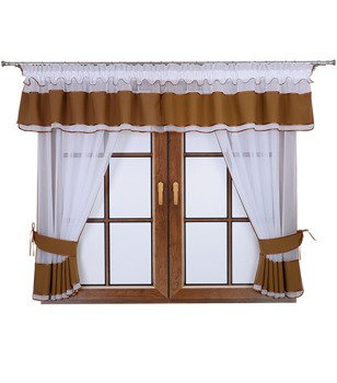 Komplet 2 firany z podwiązką i lambrekinem Lamia brązowy