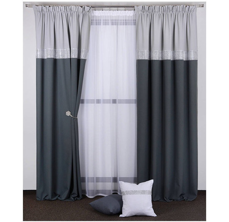 Zasłona matowa Ariel II jasno szara pas granatowy z cyrkoniami