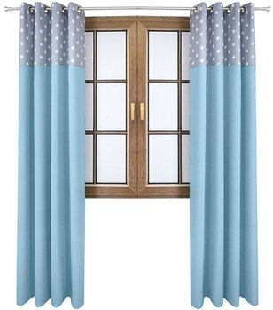 Zasłona błękitna matowa  duo groszki Rubi 2 wzór E1 kropki