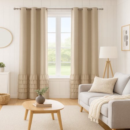 Elegancka zasłona gładka matowa z falbanami Carmen beżowa