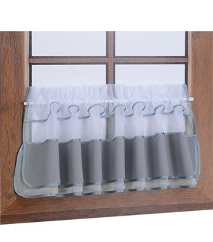 Zazdrostka z woalu i tkaniny matowej szara Bari z falbanką