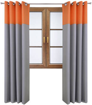 Stylowa zasłona duo jasno szara z pasem na górze pomarańczowym Massa