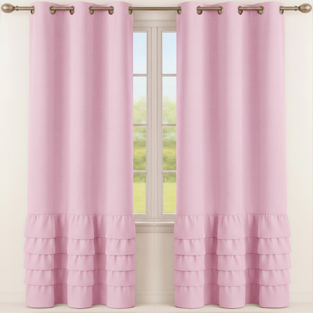 Elegancka zasłona gładka matowa z falbanami Carmen jasno różowa