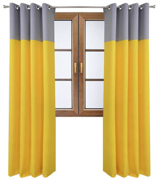 Stylowa zasłona duo słoneczno zółta z pasem na górze jasno szarym Massa