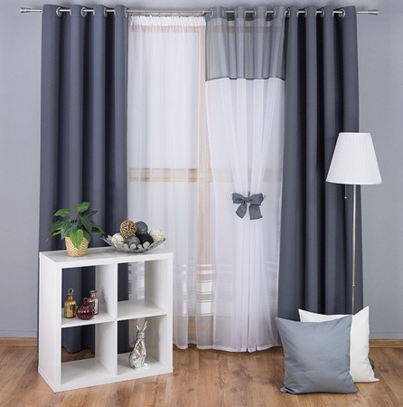 Firana dwukolorowa z woalu wiązana Lethien biało-jasnofioletowa