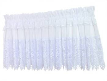 Lambrekin zazdrostka firana z białego woalu Matera zdobiona szeroką gipiurą