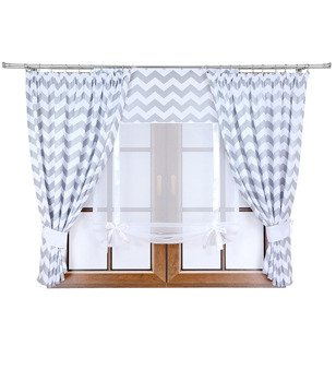 Komplet 2 zasłony szare zygzaki B1 panel z kokardkami Rubi IV