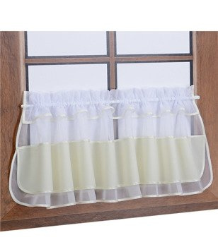 Zazdrostka z woalu i tkaniny matowej ecru Bari z falbanką