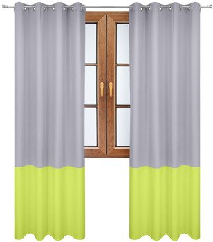 Zasłona duo jasno szara z pasem na dole limonkowym Soma