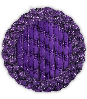 Makarony z puchatymi kuleczkami sznurki z srebrną nicią ciemny fiolet