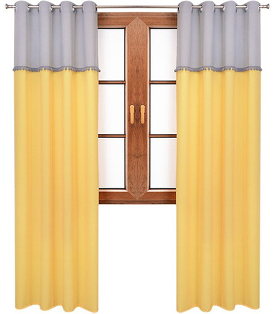 Zasłona z pluszowymi pomponami Lilo 6 żółta wzór 3