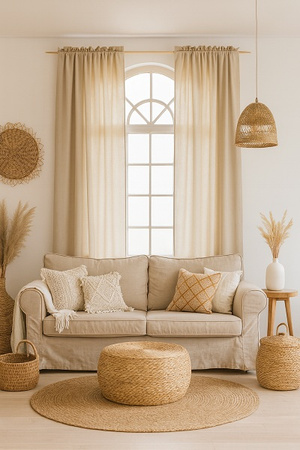 Stylowe zasłony z naturalnego lnu elegancka lniana zasłona len beżowy 7